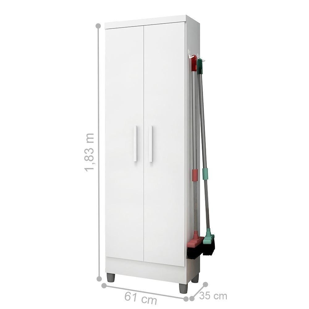 Armário Multiuso Barcelona 2 Portas Com Gancho Para Vassouras E Rodo Branco - 2