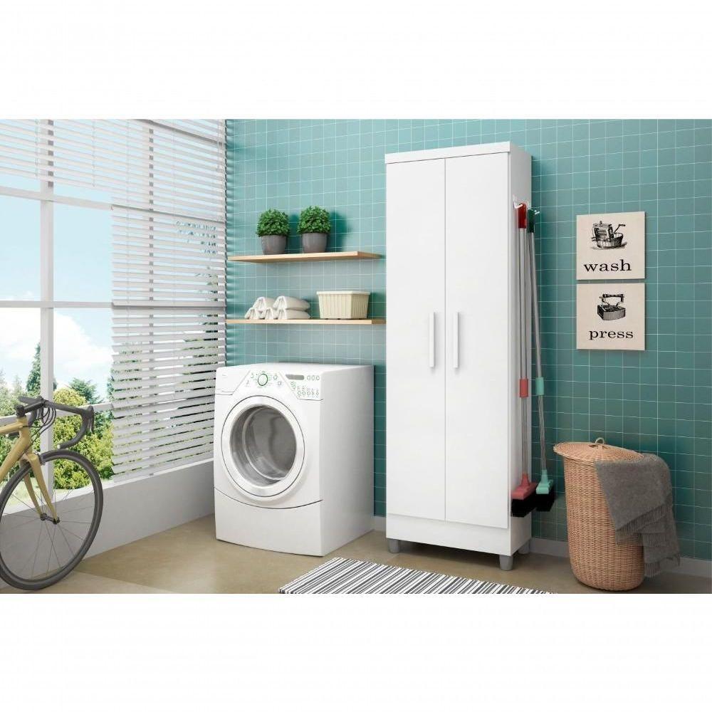 Armário Multiuso Barcelona 2 Portas Com Gancho Para Vassouras E Rodo Branco - 5