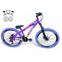 Bicicleta Aro 26 Vikingx Tuff X25 Freeride Freio Hidráulico 21v Aros Vmaxx Dh Pneu Flame - Roxo-amarelo - 1