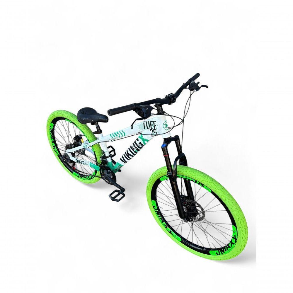 Bicicleta Aro 26 Vikingx Tuff X25 Freeride Freio Hidráulico 21v Aros Vmaxx Dh Pneu Flame - Branco-verde - 2