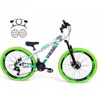 Bicicleta Aro 26 Vikingx Tuff X25 Freeride Freio Hidráulico 21v Aros Vmaxx Dh Pneu Flame - Branco-verde - 1