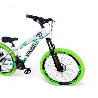 Bicicleta Aro 26 Vikingx Tuff X25 Freeride Freio Hidráulico 21v Aros Vmaxx Dh Pneu Flame - Branco-verde - 4