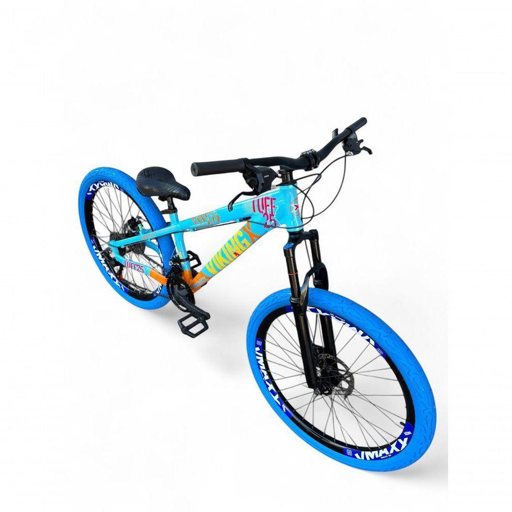 Bicicleta Aro 26 Vikingx Tuff X25 Freeride Freio Hidráulico 21v Aros Vmaxx Dh Pneu Flame - Azul-laranja - 2