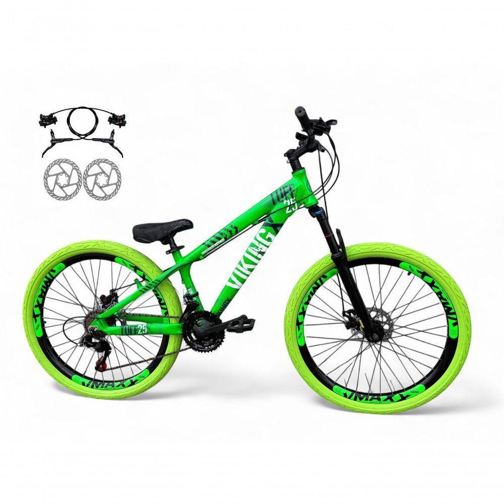 Bicicleta Aro 26 Vikingx Tuff X25 Freeride Freio Hidráulico 21v Aros Vmaxx Dh Pneu Flame - Verde - 1