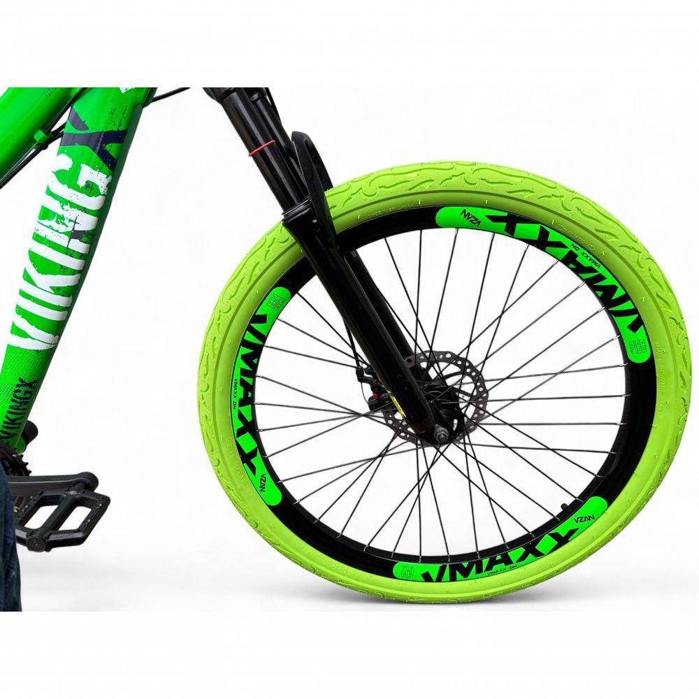 Bicicleta Aro 26 Vikingx Tuff X25 Freeride Freio Hidráulico 21v Aros Vmaxx Dh Pneu Flame - Verde - 3