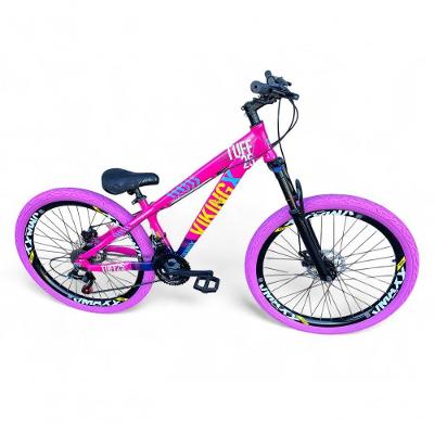 Bicicleta Aro 26 Vikingx Tuff X25 Freeride 21v Aros Vmaxx Dh Freio A Disco Pneu Flame - Rosa-azul