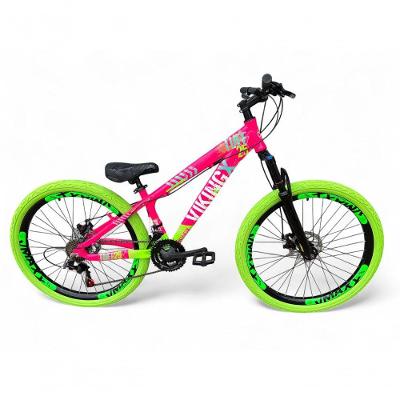Bicicleta Aro 26 Vikingx Tuff X25 Freeride 21v Aros Vmaxx Dh Freio A Disco Pneu Flame - Rosa-verde