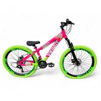 Bicicleta Aro 26 Vikingx Tuff X25 Freeride 21v Aros Vmaxx Dh Freio A Disco Pneu Flame - Rosa-verde - 1