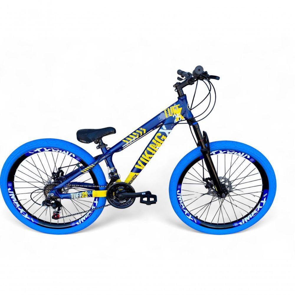 Bicicleta Aro 26 Vikingx Tuff X25 Freeride 21v Aros Vmaxx Dh Freio A Disco Pneu Flame - Azul/amarelo - 1