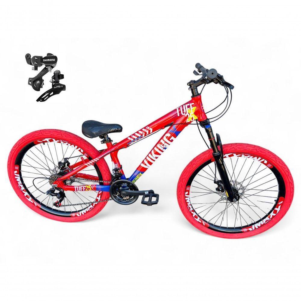 Bicicleta Aro 26 Vikingx Tuff X25 Freeride Câmbios Shimano 21v Freio A Disco Aros Vmaxx Pneu Flame - Vermelho/azul - 1