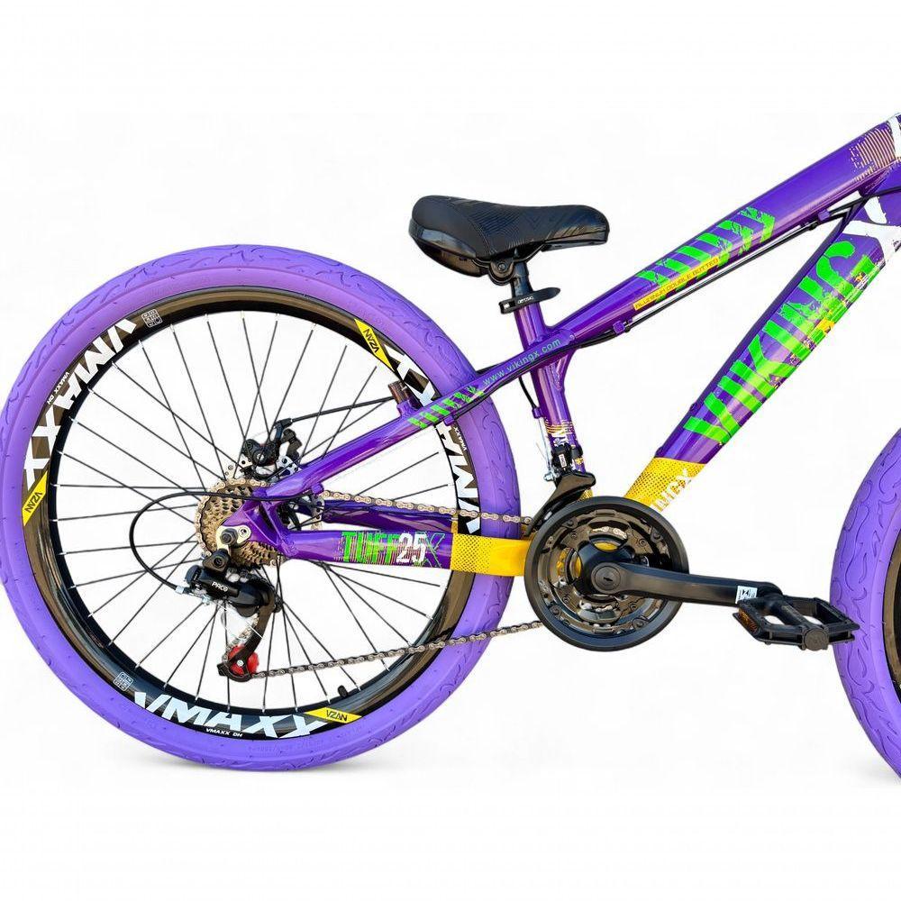 Bicicleta Aro 26 Vikingx Tuff X25 Freeride 21v Aros Vmaxx Dh Freio A Disco Pneu Flame - Roxo/amarelo/verde - 4