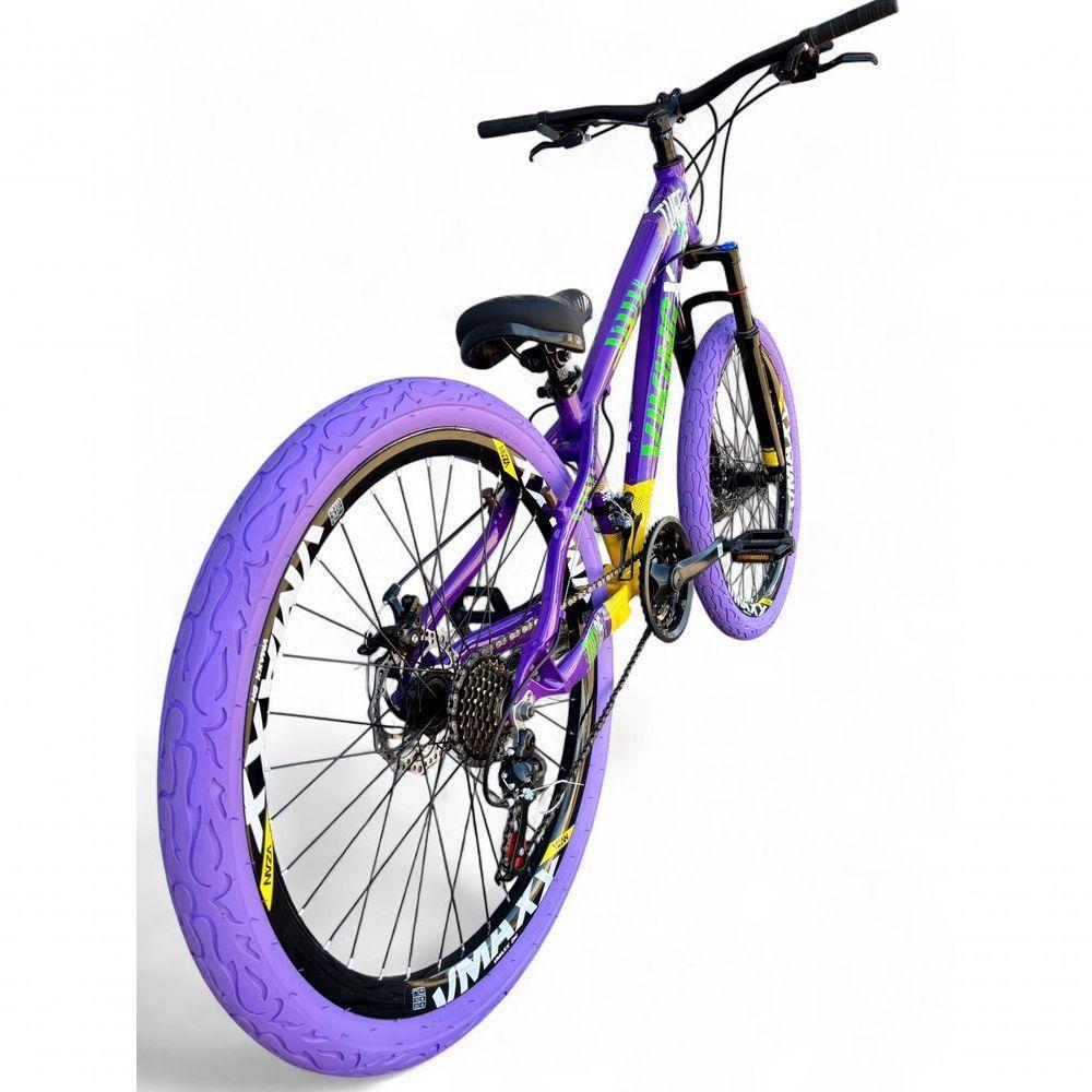 Bicicleta Aro 26 Vikingx Tuff X25 Freeride 21v Aros Vmaxx Dh Freio A Disco Pneu Flame - Roxo/amarelo/verde - 5
