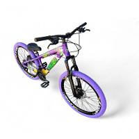 Bicicleta Aro 26 Vikingx Tuff X25 Freeride 21v Aros Vmaxx Dh Freio A Disco Pneu Flame - Roxo/amarelo/verde - 2