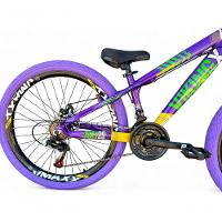Bicicleta Aro 26 Vikingx Tuff X25 Freeride 21v Aros Vmaxx Dh Freio A Disco Pneu Flame - Roxo/amarelo/verde
