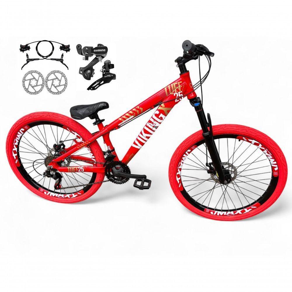 Bicicleta Aro 26 Vikingx Tuff X25 Freeride Câmbios Shimano 21v Freio A Disco Aros Vmaxx Pneu Flame - Vermelho - 1
