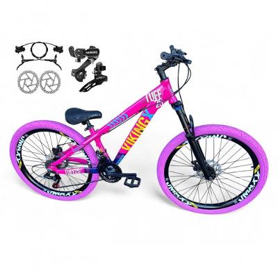 Bicicleta Aro 26 Vikingx Tuff X25 Freeride Câmbios Shimano 21v Freio A Disco Aros Vmaxx Pneu Flame - Rosa-azul