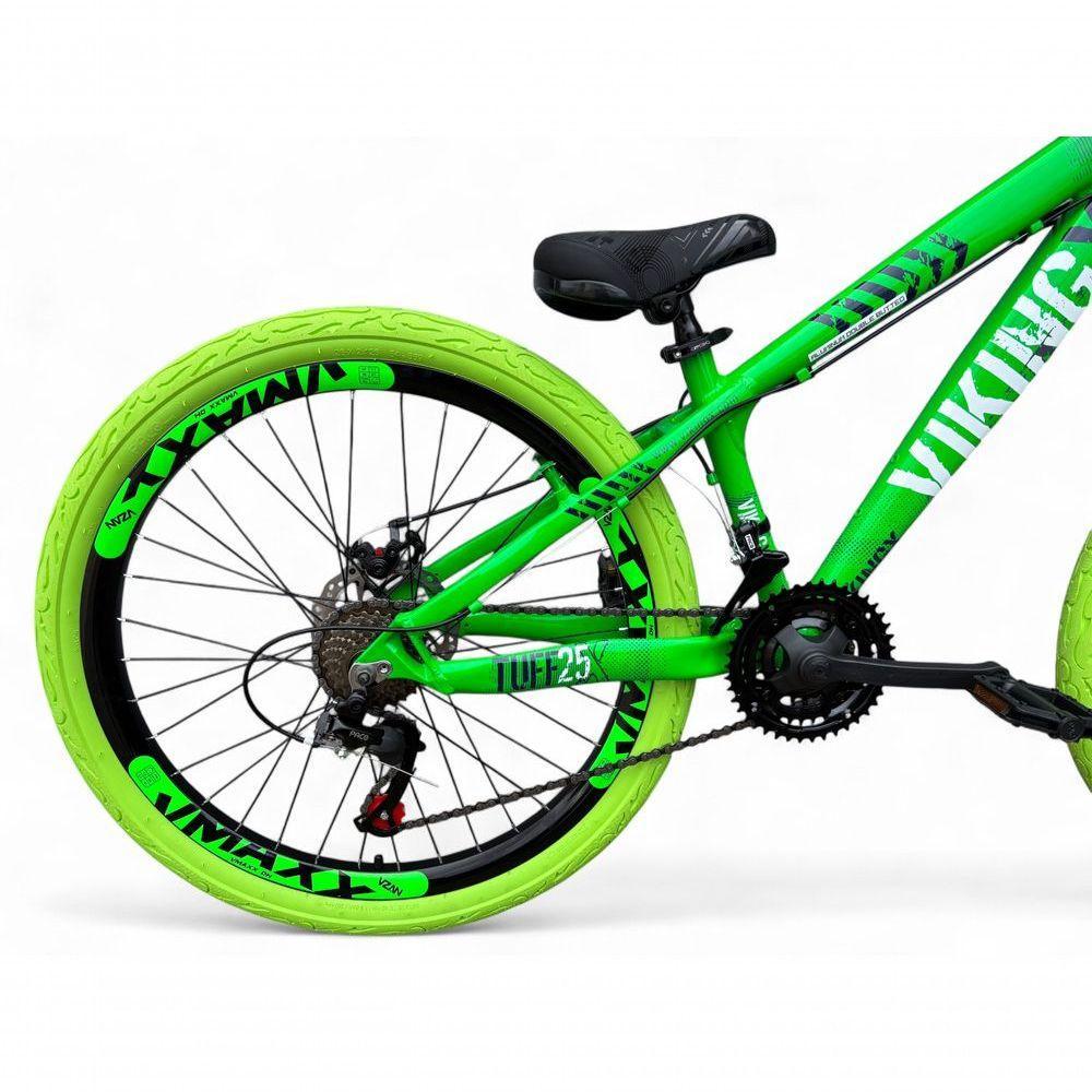 Bicicleta Aro 26 Vikingx Tuff X25 Freeride Câmbios Shimano 21v Freio A Disco Aros Vmaxx Pneu Flame - Verde - 4