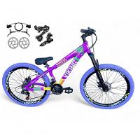 Bicicleta Aro 26 Vikingx Tuff X25 Freeride Câmbios Shimano 21v Freio A Disco Aros Vmaxx Pneu Flame - Roxo-amarelo - 1