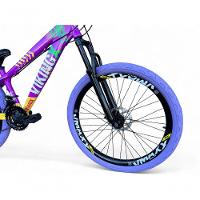 Bicicleta Aro 26 Vikingx Tuff X25 Freeride Câmbios Shimano 21v Freio A Disco Aros Vmaxx Pneu Flame - Roxo-amarelo - 3