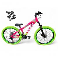 Bicicleta Aro 26 Vikingx Tuff X25 Freeride Câmbios Shimano 21v Freio A Disco Aros Vmaxx Pneu Flame - Rosa-verde - 1