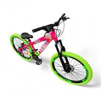 Bicicleta Aro 26 Vikingx Tuff X25 Freeride Câmbios Shimano 21v Freio A Disco Aros Vmaxx Pneu Flame - Rosa-verde - 2