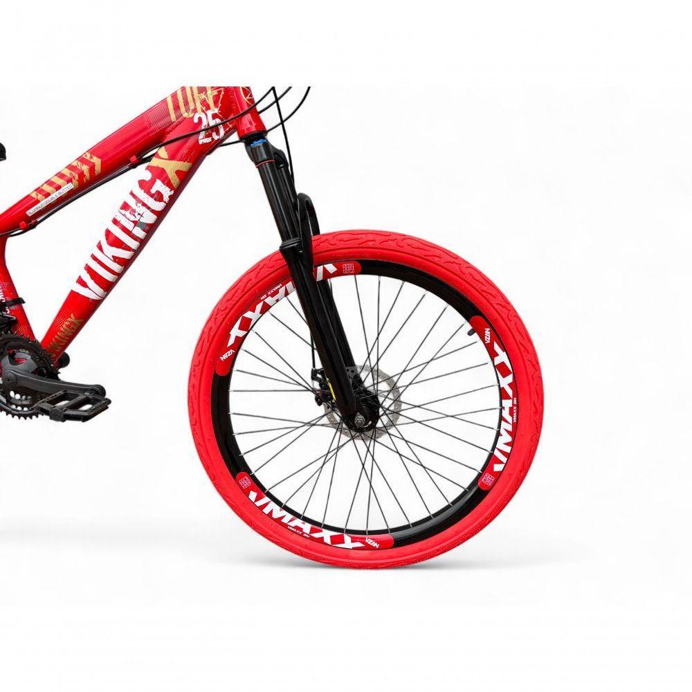 Bicicleta Aro 26 Vikingx Tuff X25 Freeride 21v Aros Vmaxx Dh Freio A Disco Pneu Flame - Vermelho - 4