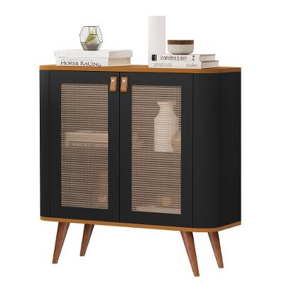 Aparador Buffet Jutai New Com 2 Portas Pés De Madeira Maciça Preto Nature