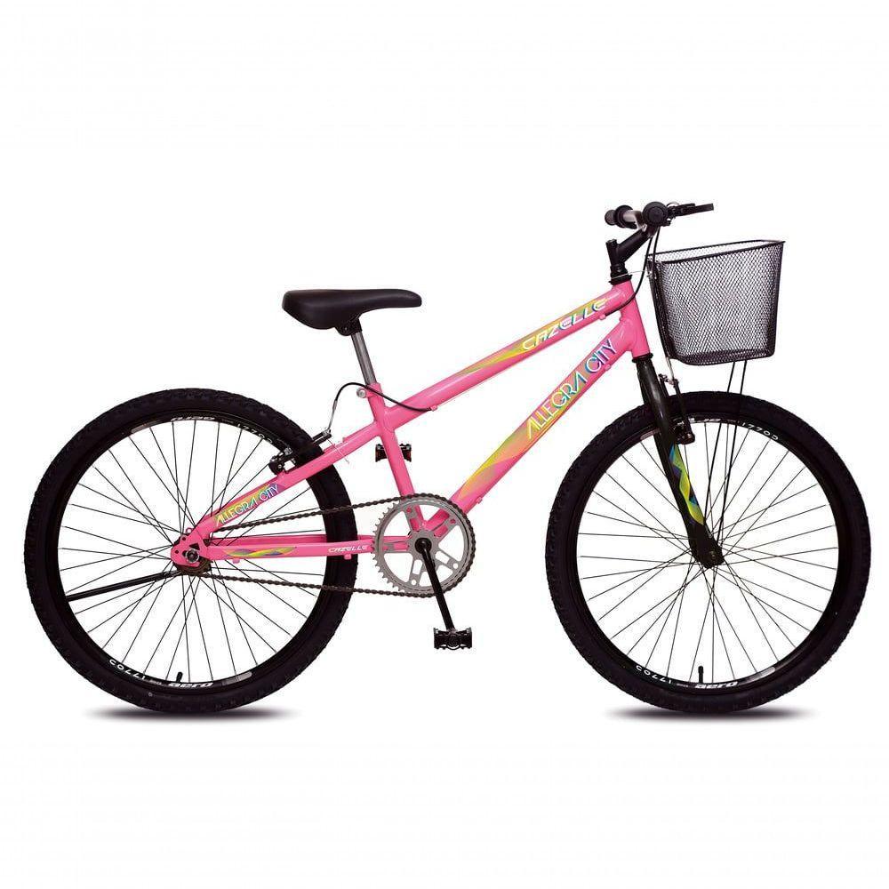 Bicicleta Allegra City Aro 24 Sem Marchas Freios V-brake E Cestão Colli Rosa Neon - 1