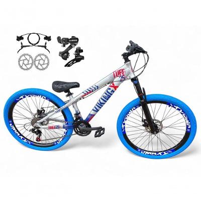 Bicicleta Aro 26 Vikingx Tuff X25 Freeride Câmbios Shimano 21v Freio A Disco Aros Vmaxx Pneu Flame - Prata-azul