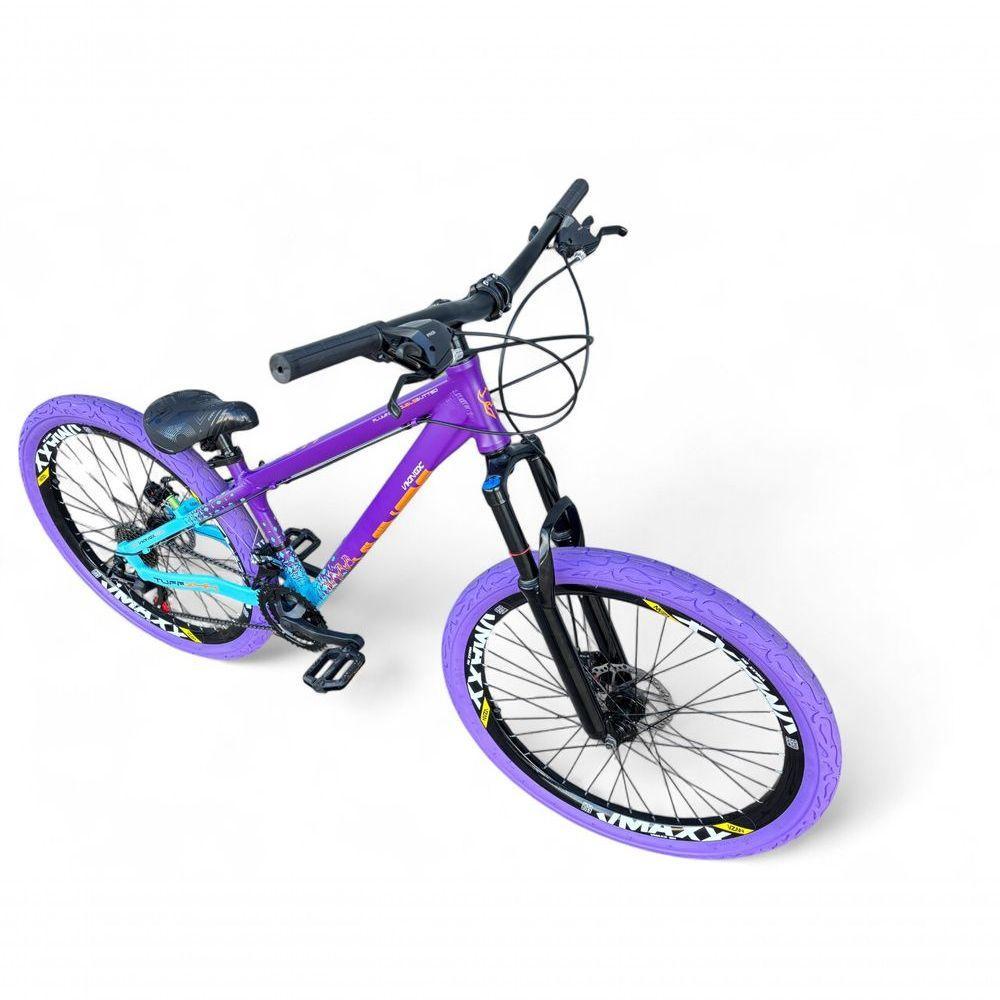 Bicicleta Aro 26 Vikingx Tuff X44 Freeride Freio Hidráulico 21v Aros Vmaxx Dh Pneu Flame - Roxo-azul - 2