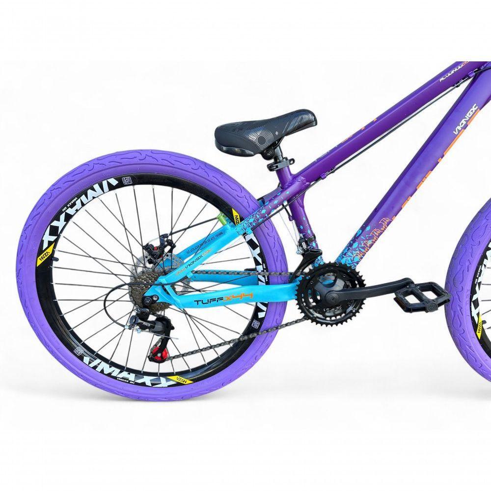 Bicicleta Aro 26 Vikingx Tuff X44 Freeride Freio Hidráulico 21v Aros Vmaxx Dh Pneu Flame - Roxo-azul - 4