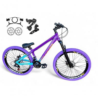 Bicicleta Aro 26 Vikingx Tuff X44 Freeride Câmbios Shimano 21v Freio A Disco Aros Vmaxx Pneu Flame - Roxo-azul
