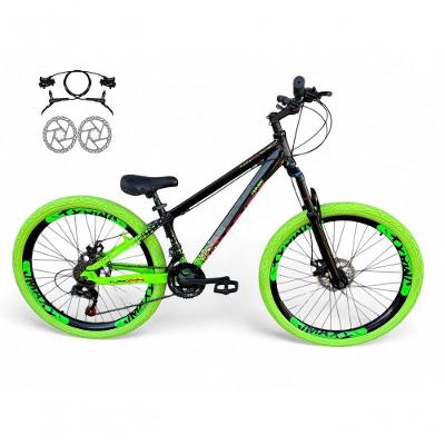 Bicicleta Aro 26 Vikingx Tuff X44 Freeride Freio Hidráulico 21v Aros Vmaxx Dh Pneu Flame - Preto-verde