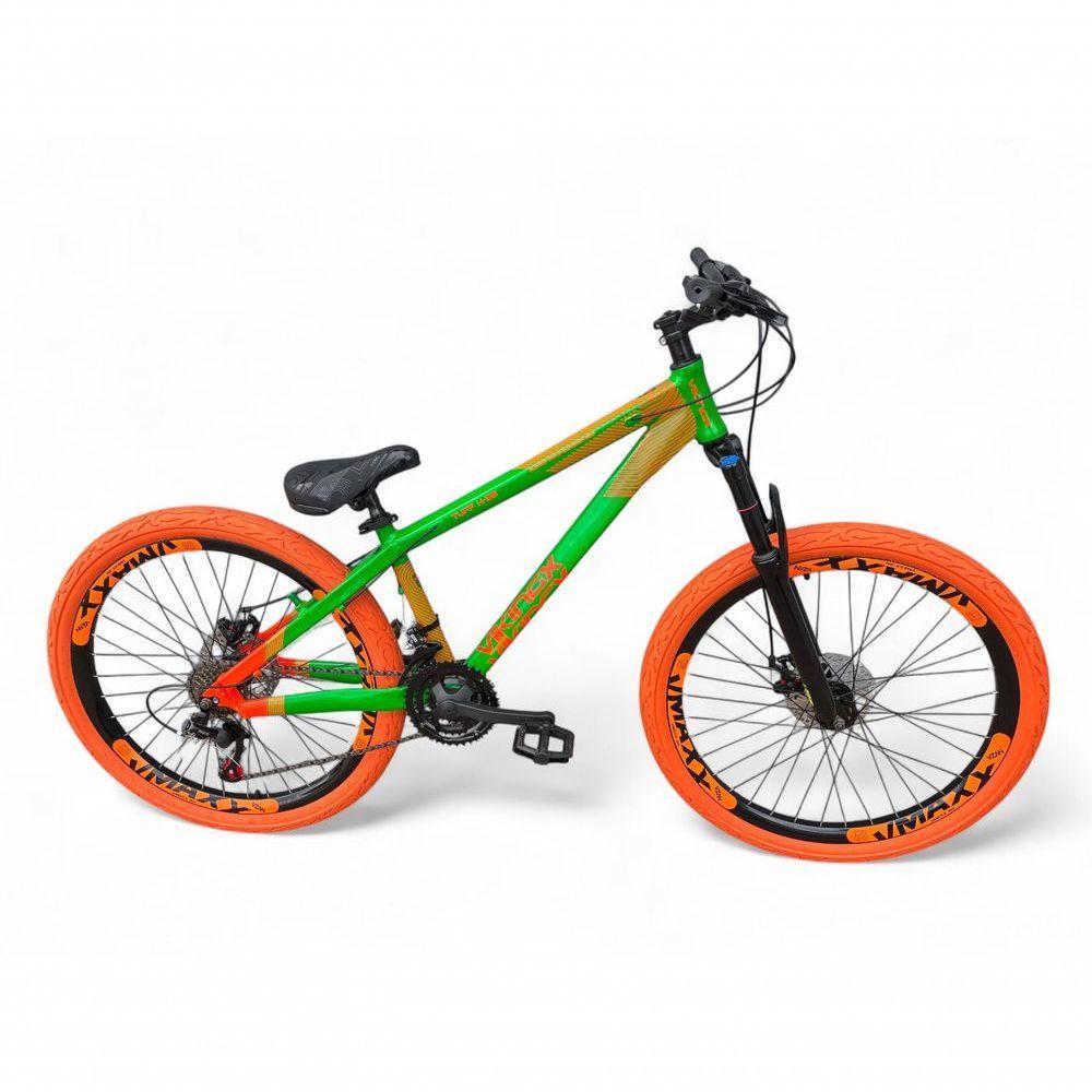 Bicicleta Aro 26 Vikingx Tuff X35 Freeride 21v Aros Vmaxx Dh Freio A Disco Pneu Flame - Verde-laranja - 1