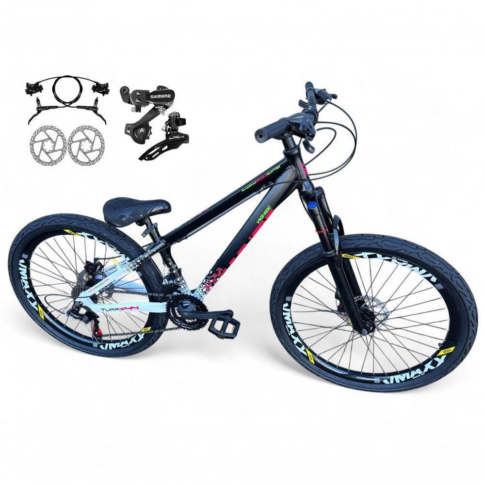 Bicicleta Aro 26 Vikingx Tuff X44 Freeride Câmbios Shimano 21v Freio A Disco Aros Vmaxx Pneu Flame - Preto Branco - 1