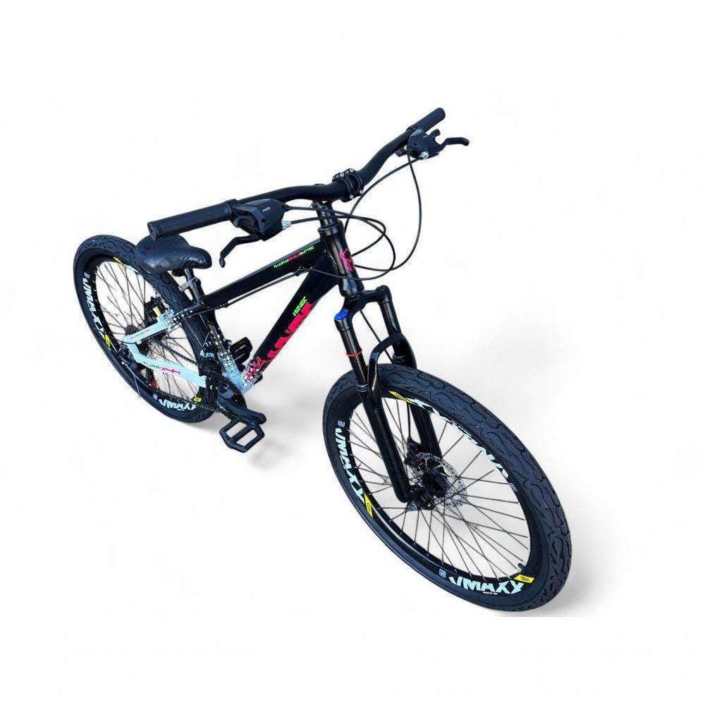 Bicicleta Aro 26 Vikingx Tuff X44 Freeride Câmbios Shimano 21v Freio A Disco Aros Vmaxx Pneu Flame - Preto Branco - 2