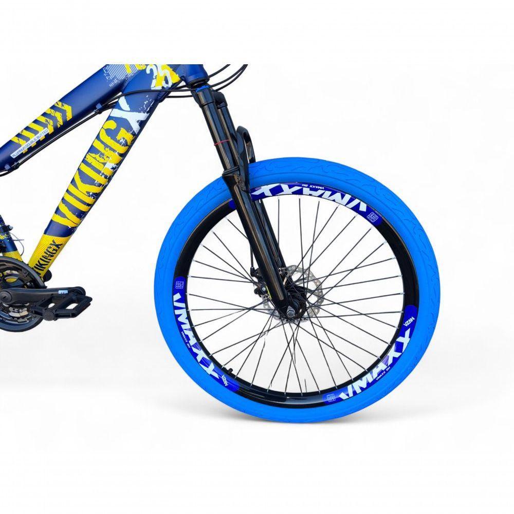 Bicicleta Aro 26 Vikingx Tuff X25 Freeride Freio Hidráulico 21v Aros Vmaxx Dh Pneu Flame - Azul/amarelo - 2