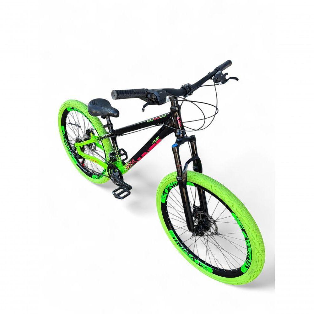 Bicicleta Aro 26 Vikingx Tuff X44 Freeride Câmbios Shimano 21v Freio A Disco Aros Vmaxx Pneu Flame - Preto-verde - 2