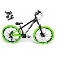 Bicicleta Aro 26 Vikingx Tuff X44 Freeride Câmbios Shimano 21v Freio A Disco Aros Vmaxx Pneu Flame - Preto-verde - 1