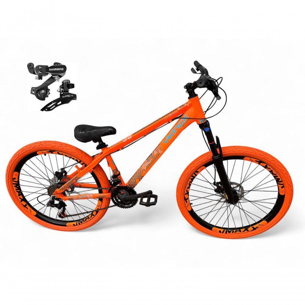 Bicicleta Aro 26 Vikingx Tuff X30 Freeride Câmbios Shimano 21v Freio A Disco Aros Vmaxx Pneu Flame - Laranja - 1