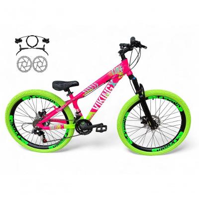 Bicicleta Aro 26 Vikingx Tuff X25 Freeride Freio Hidráulico 21v Aros Vmaxx Dh Pneu Flame - Rosa-verde