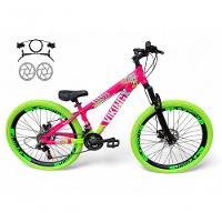 Bicicleta Aro 26 Vikingx Tuff X25 Freeride Freio Hidráulico 21v Aros Vmaxx Dh Pneu Flame - Rosa-verde - 1