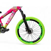 Bicicleta Aro 26 Vikingx Tuff X25 Freeride Freio Hidráulico 21v Aros Vmaxx Dh Pneu Flame - Rosa-verde - 3