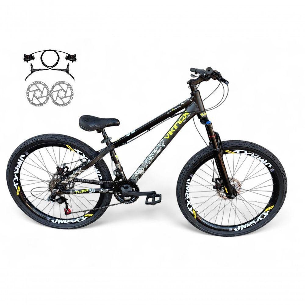 Bicicleta Aro 26 Vikingx Tuff X30 Freeride Freio Hidráulico 21v Aros Vmaxx Dh Pneu Flame - Preto - 1
