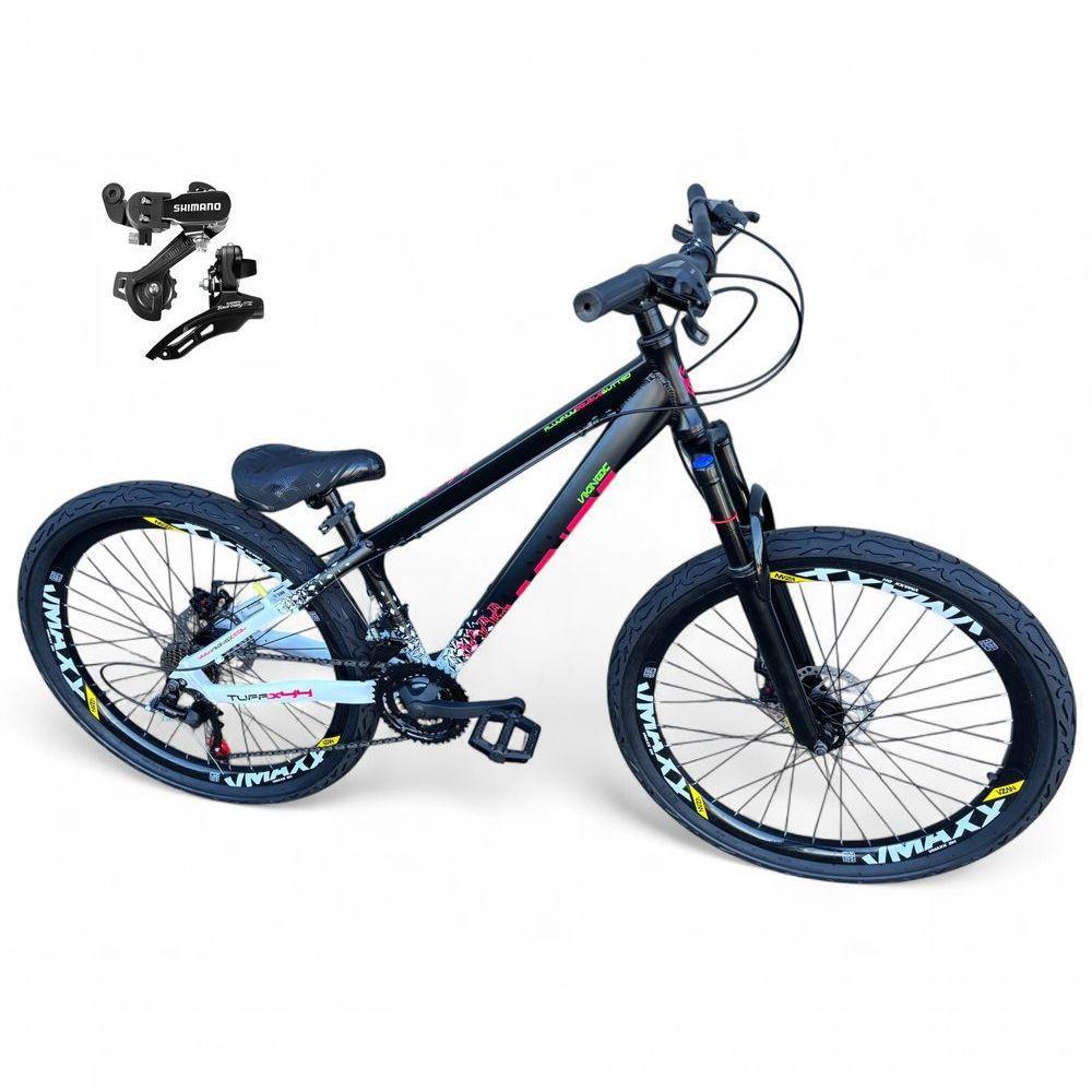 Bicicleta Aro 26 Vikingx Tuff X44 Freeride Câmbios Shimano 21v Freio A Disco Aros Vmaxx Pneu Flame - Preto Branco - 1