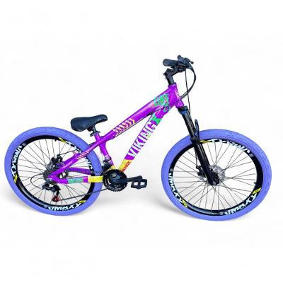 Bicicleta Aro 26 Vikingx Tuff X25 Freeride 21v Aros Vmaxx Dh Freio A Disco Pneu Flame - Roxo-amarelo