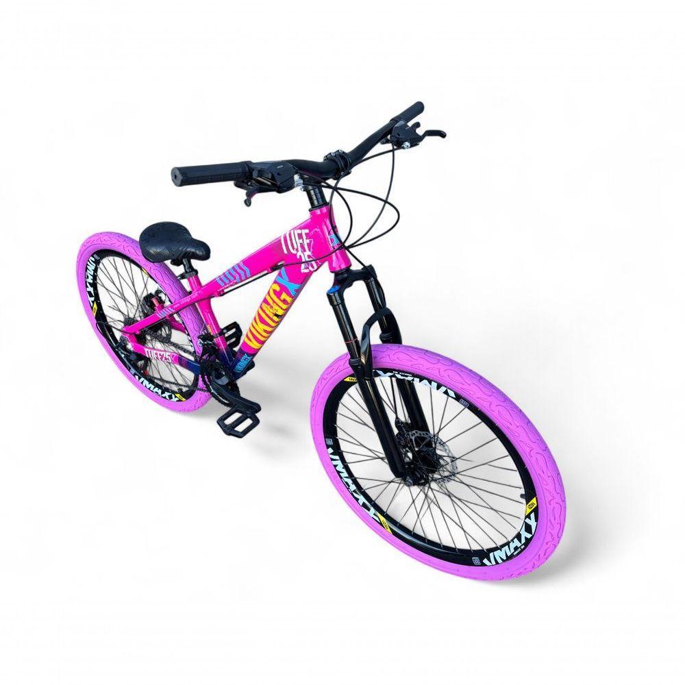 Bicicleta Aro 26 Vikingx Tuff X25 Freeride Freio Hidráulico 21v Aros Vmaxx Dh Pneu Flame - Rosa-azul - 2