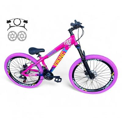 Bicicleta Aro 26 Vikingx Tuff X25 Freeride Freio Hidráulico 21v Aros Vmaxx Dh Pneu Flame - Rosa-azul