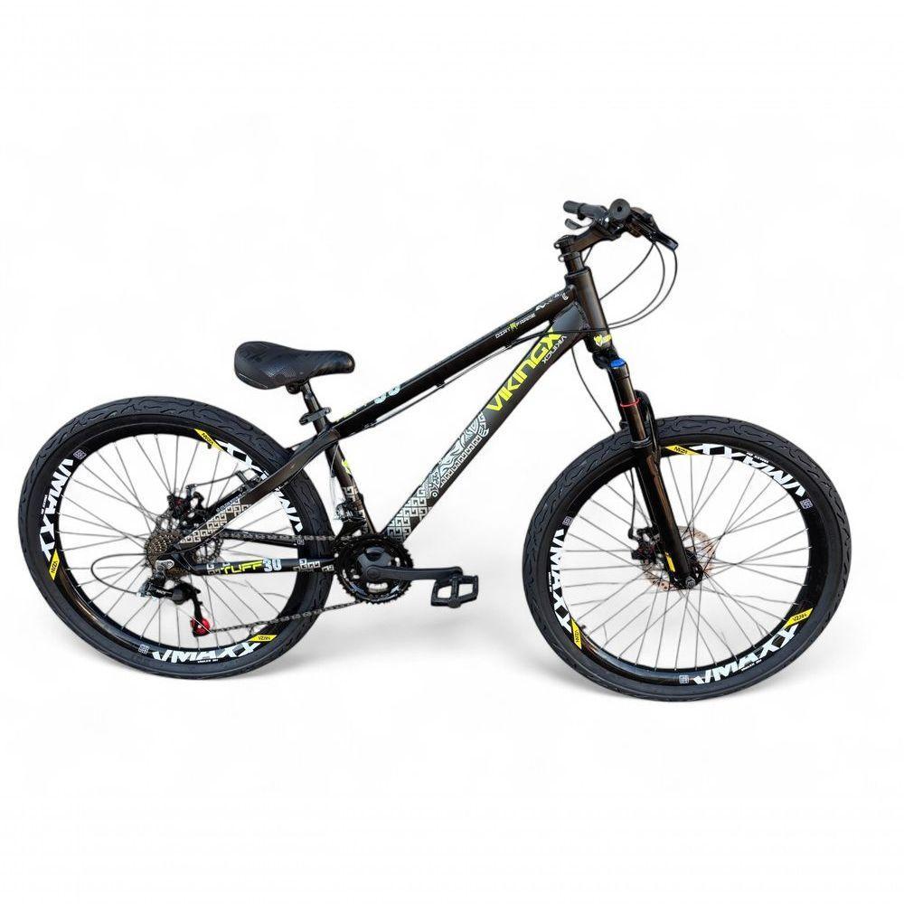 Bicicleta Aro 26 Vikingx Tuff X30 Freeride 21v Aros Vmaxx Dh Freio A Disco Pneu Flame - Preto - 1