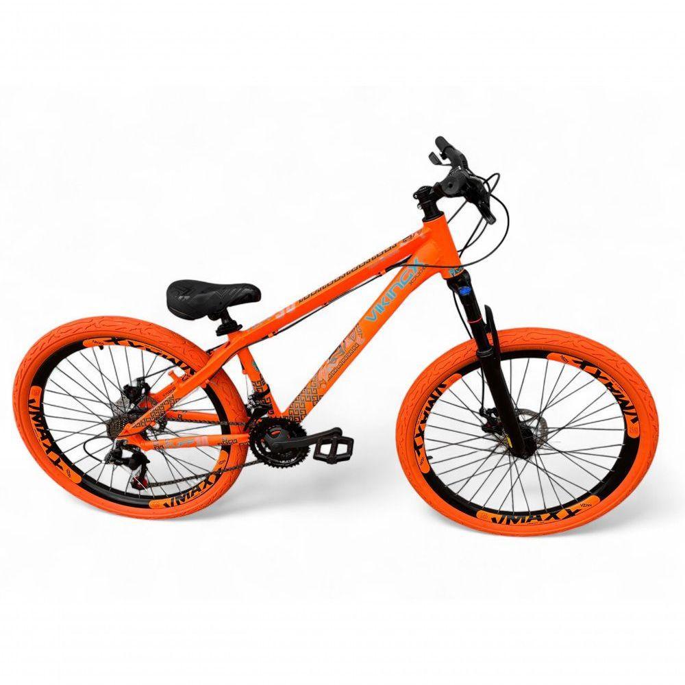 Bicicleta Aro 26 Vikingx Tuff X30 Freeride 21v Aros Vmaxx Dh Freio A Disco Pneu Flame - Laranja - 1
